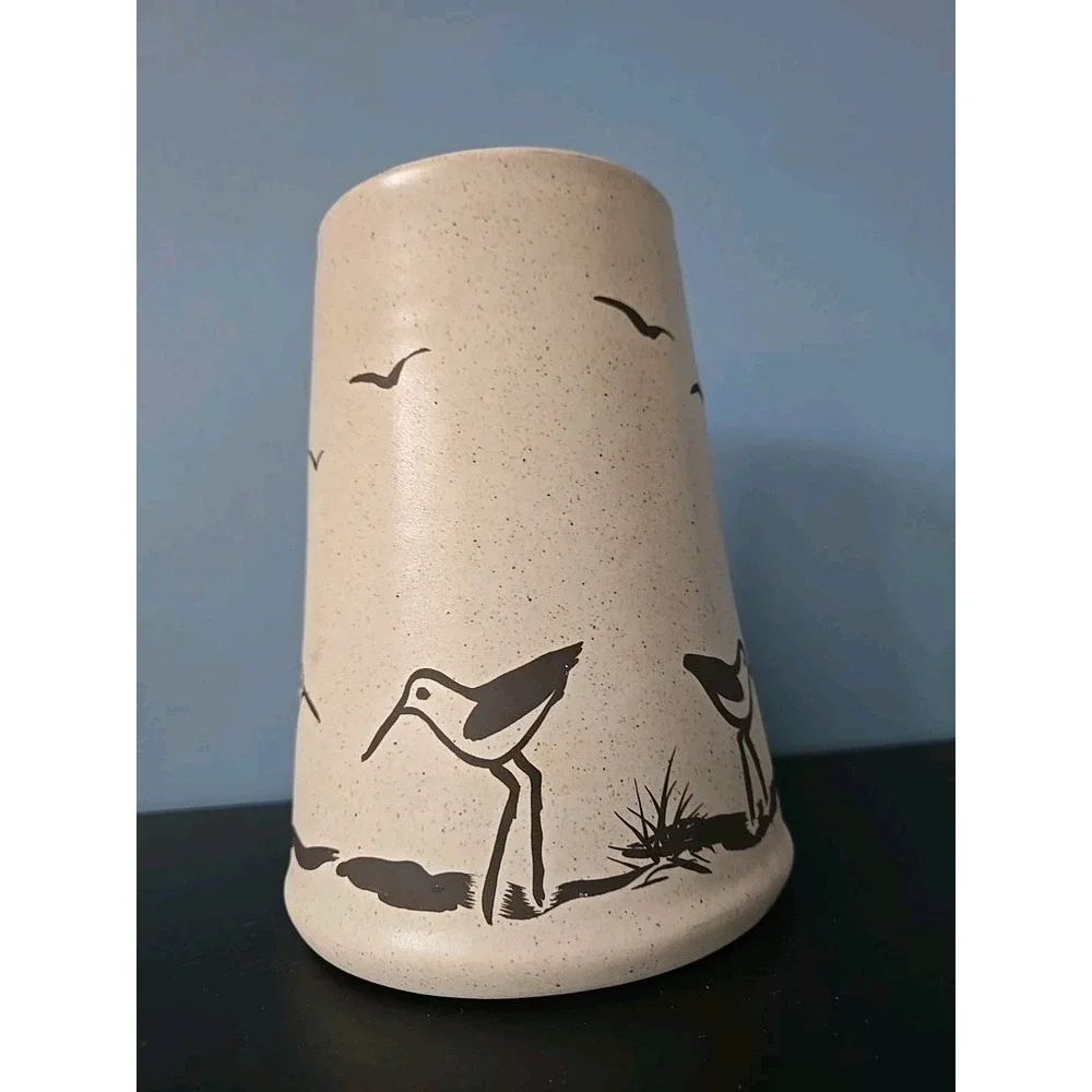 Vtg 1984 Sanibel Pottery Sandpiper‎ Bird Sea Gulls Beach Vase Utensil Holder